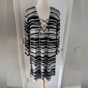 Black and Grey long sleeve striped‎ dress womens sz XL NWT